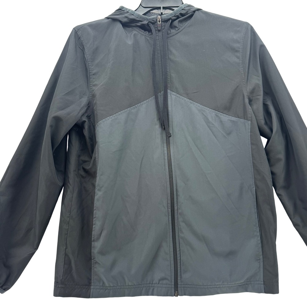 Starter Mens Full Zip Windbreaker Jacket Black Gray‎ Hooded Medium  M (38-40)